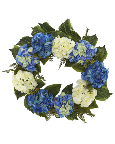 Nearly Natural 24" Hydrangea Blue & White Wreath