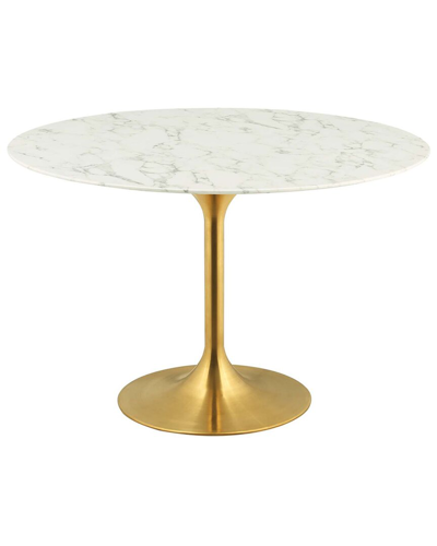 Modway Lippa 47in Round Artificial Marble Dining Table In Gold