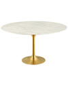 Modway Lippa 60in Oval Artificial Marble Dining Table In Gold