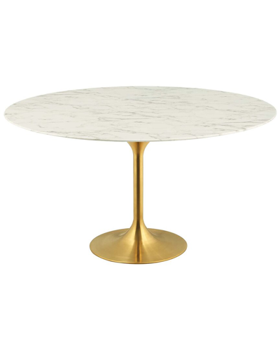 Modway Lippa 60in Oval Artificial Marble Dining Table In Gold