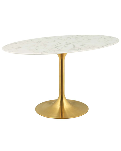 Modway Lippa 54in Oval Artificial Marble Dining Table In Gold
