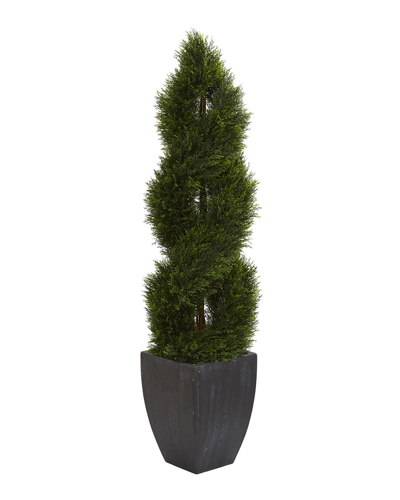 Nearly Natural Green 5ft. Double Pond Cypress Spiral Topiary Artificial Tree In Black Wash Planter Uv Resistant At 