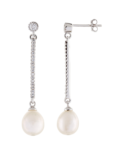 Splendid Pearls Silver 8-9mm Freshwater Pearl & Cz Earrings