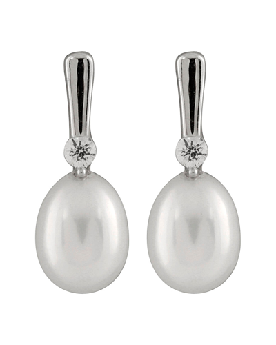 Splendid Pearls Rhodium Plated 7-7.5mm Pearl Earrings