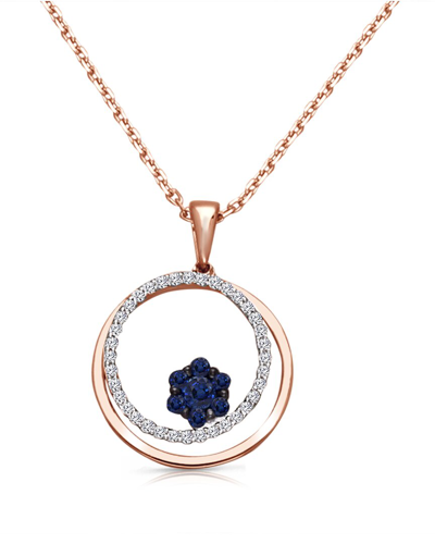 Kallati 14k Two-tone 0.25 Ct. Tw. Diamond & Blue Sapphire Pendant Necklace