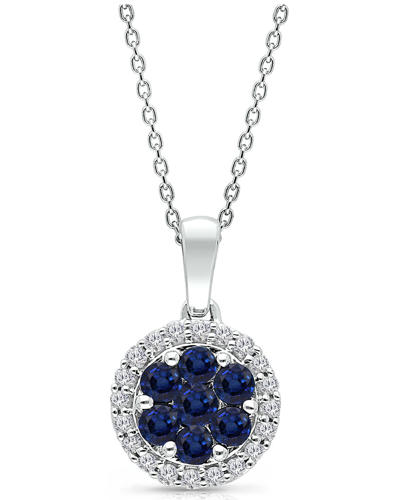 Kallati 14k 0.60 Ct. Tw. Diamond & Blue Sapphire Pendant Necklace
