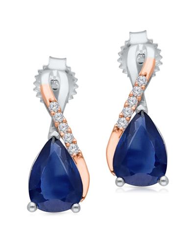 Kallati 14k Two-tone 1.45 Ct. Tw. Diamond & Blue Sapphire Earrings