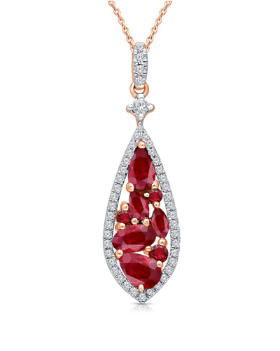 Kallati 14k Rose Gold 1.85 Ct. Tw. Diamond & Ruby Pendant Necklace