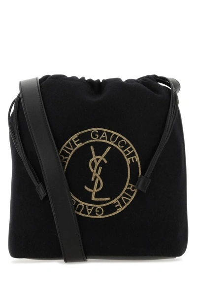Saint Laurent Rive Gauche Felted-wool Bucket Bag In Black