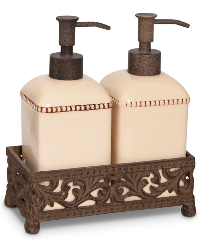 Gerson International Gg Collection Scrolled Acanthus Leaf Soap & Lotion Set With Metal Base Holder