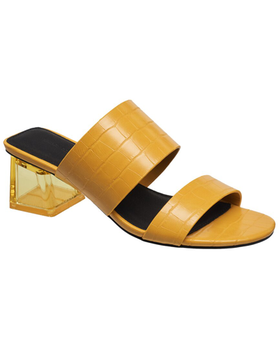 French Connection Croc Embossed Block Heel Sandal In Yellow