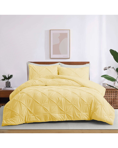 Unikome Pintuck Pinch-pleat Geometric Comforter Set In Yellow