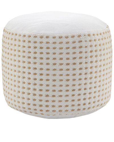 Lr Home Handcrafted Dashing Geometric Natural Jute Pouf In White