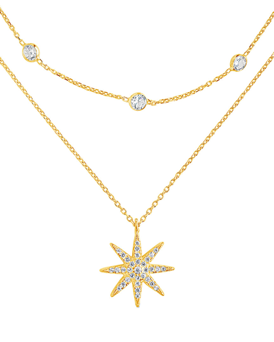 Sterling Forever 14k Plated Cz Layered Necklace