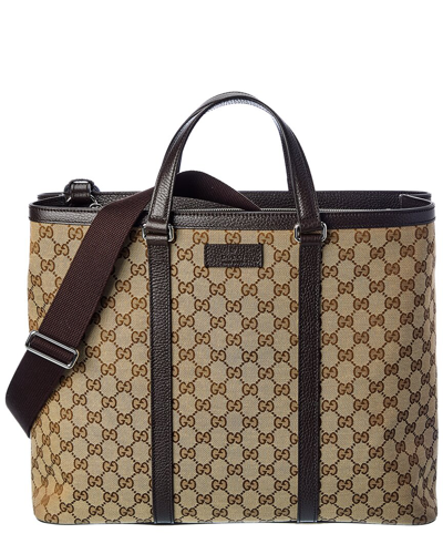 Gucci Gg Canvas & Leather Tote In Brown