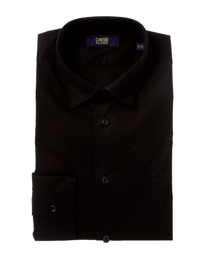 Cavalli Class Textured Slim Fit Dress Shirt In Black