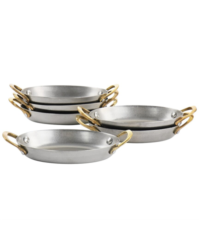 Martha Stewart 6pc Mini Vintage Oval Au Gratin Pan Set With Brass Handle In Silver