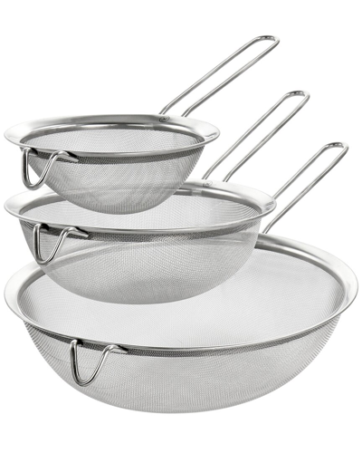 Martha Stewart 3pc Stainless Steel Frying Strainer Set In Silver