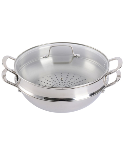 Martha Stewart Castelle 12in Stainless Steel Everyday Pan With Steamer & Lid In Silver