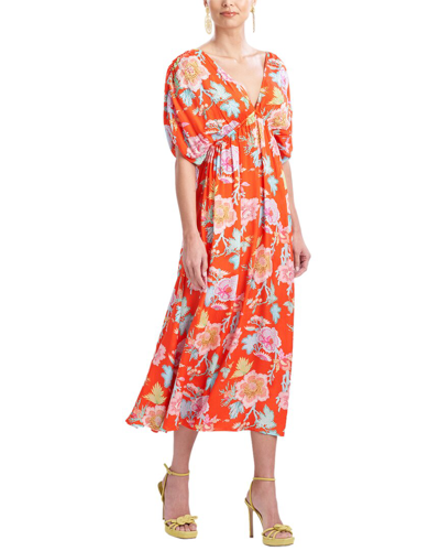 Natori Amanpulo Obi Silk Beaded Kimono Dress In Orange