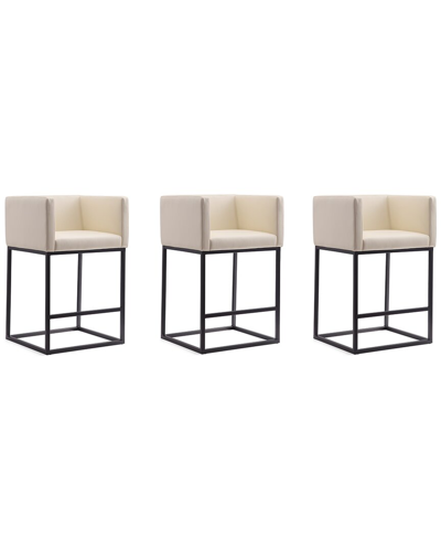 Manhattan Comfort Set Of 3 Embassy Counter Stools In Cream/black