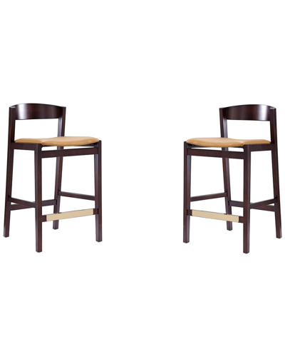 Manhattan Comfort Set Of 2 Klismos Counter Stools In Brown