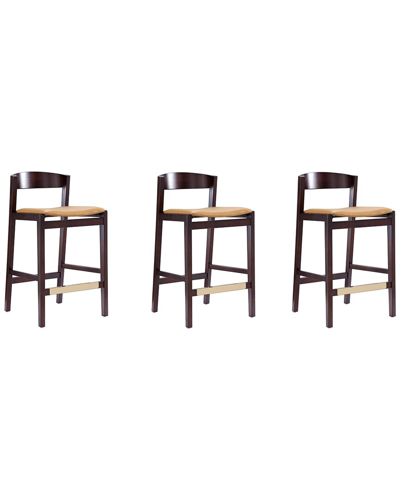 Manhattan Comfort Set Of 3 Klismos Counter Stools In Brown