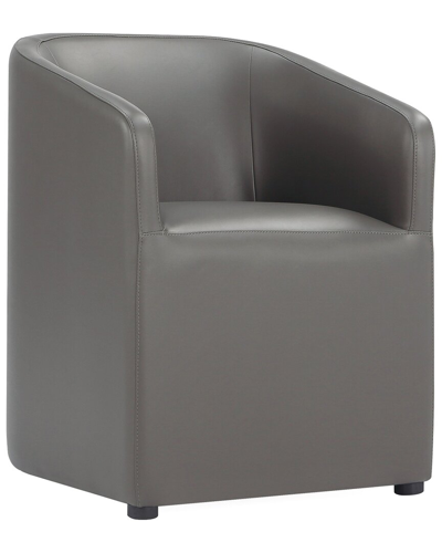 Manhattan Comfort Anna Round Faux Leather Dining Armchair In Pewter