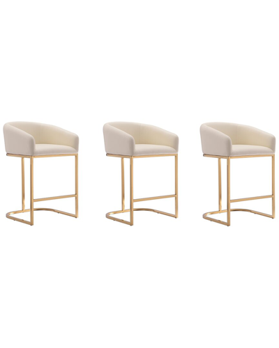 Manhattan Comfort Set Of 3 Louvre Counter Stools In Neutral
