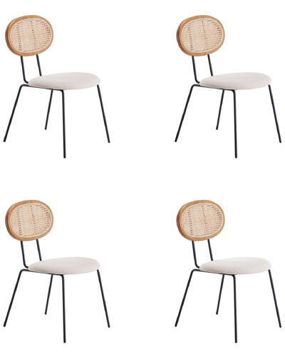 Manhattan Comfort Jardin Dining Chair In Nature Cane And Oatmeal Uph In White