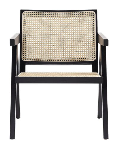 Manhattan Comfort Hamlet Accent Chair In Black And Natural Cane In Brown