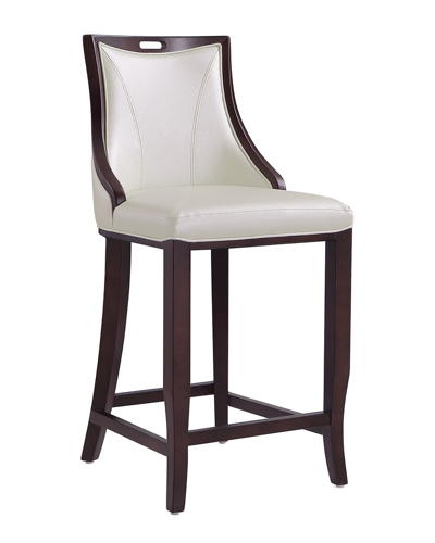 Manhattan Comfort Emperor Bar Stool In Pearl White And Walnut In Pearl White/walnut