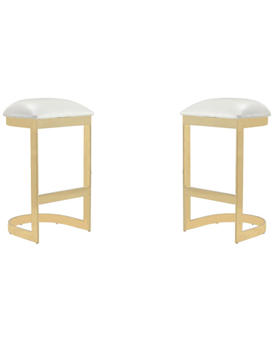 Manhattan Comfort Aura Bar Stool In White And Polished Brass