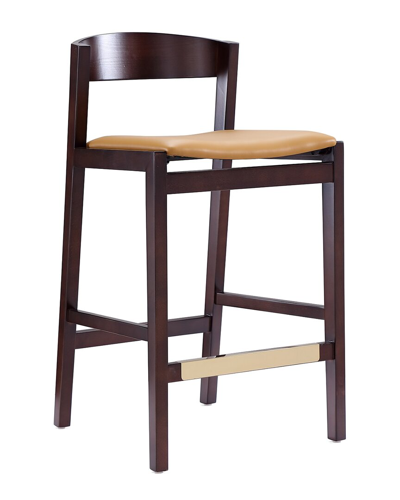 Manhattan Comfort Klismos Counter Stool In Camel And Dark Walnut