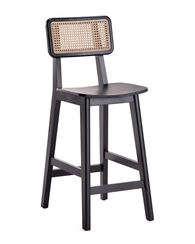 Manhattan Comfort Versailles Counter Stool In Black And Natural Cane