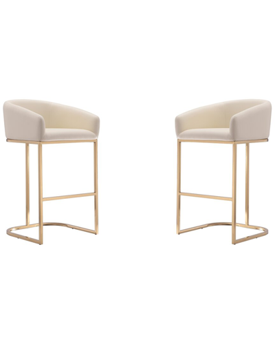 Manhattan Comfort Set Of 2 Louvre Bar Stools In Neutral