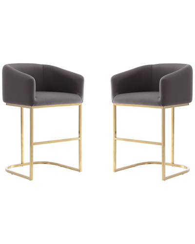 Manhattan Comfort Set Of 2 Louvre Counter Stools In Gray