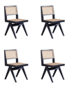 Manhattan Comfort Hamlet Dining Chair In Black And Natural Cane - Se