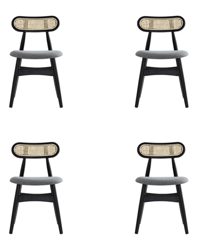 Manhattan Comfort Colbert Dining Chair In Black And Cane With Grey U In Gray