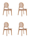 Manhattan Comfort Versailles 4-piece Round Ash Wood And Natural Cane Dining Chair