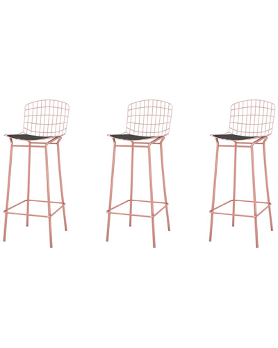 Manhattan Comfort Set Of 3 Madeline Barstools In Brown