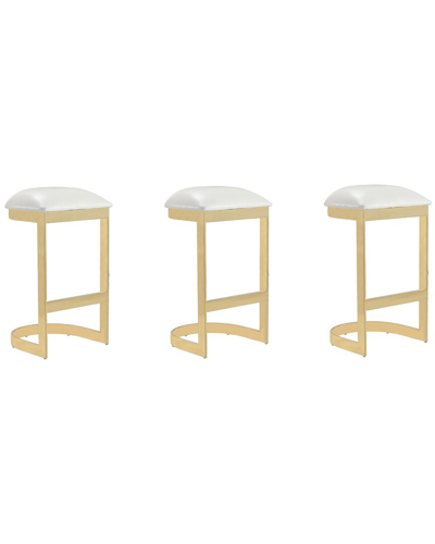 Manhattan Comfort Set Of 3 Aura Bar Stools In White/polished Brass