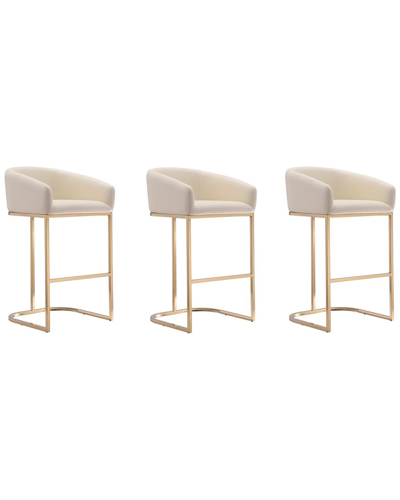 Manhattan Comfort Set Of 3 Louvre Bar Stools In Neutral