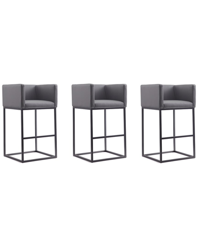 Manhattan Comfort Set Of 3 Embassy Bar Stools In Gray