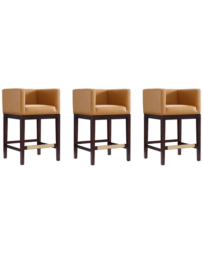 Manhattan Comfort Set Of 3 Kingsley Counter Stools In Orange