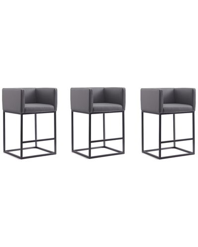 Manhattan Comfort Set Of 3 Embassy Counter Stools In Gray