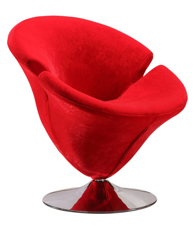 Manhattan Comfort Tulip Swivel Accent Chair In Red And Polished Chro