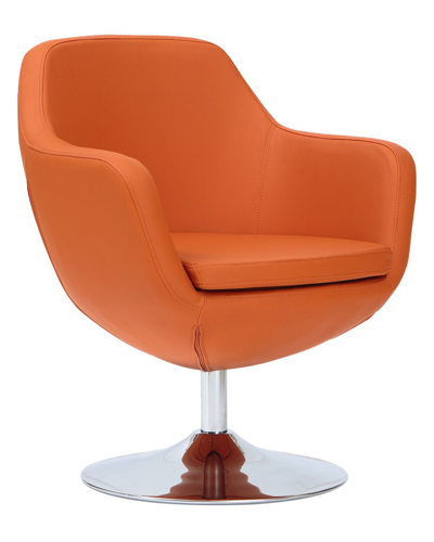 Manhattan Comfort Caisson Faux Leather Swivel Accent Chair In Orange