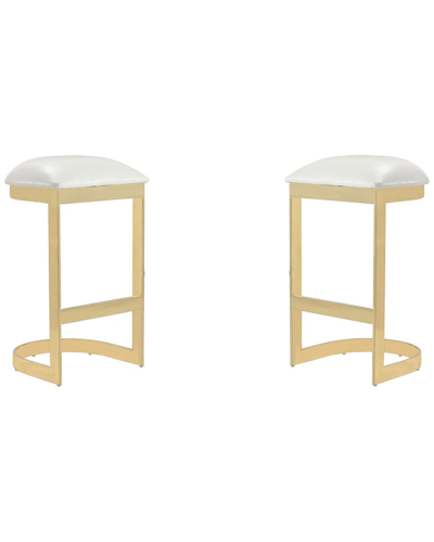 Manhattan Comfort Aura Bar Stool, Set Of 2 In White/polished Brass