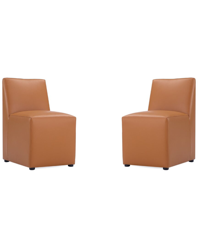Manhattan Comfort Anna Square Faux Leather Dining Chair In Saddle -